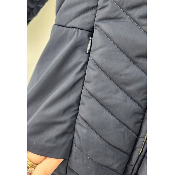 Catimini Blue Peplum Quilted Parka w/ Detachable Faux‎ Fur Trim On Hood Size 4 - Picture 7 of 10